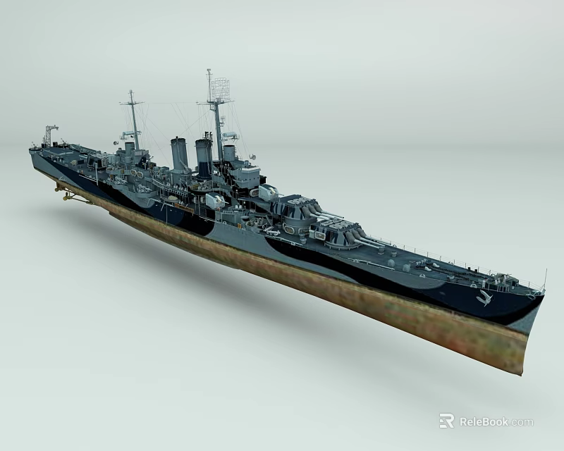 Detailed Warship 3D Model With Masts Turrets And Naval Vessel Structure 3d model 