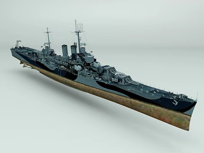 Detailed Warship 3D Model With Masts Turrets And Naval Vessel Structure 3d model