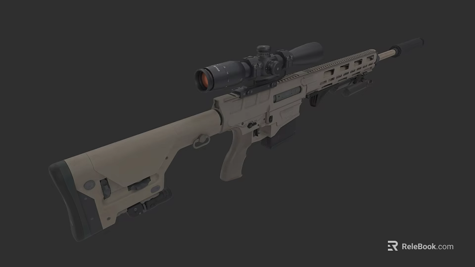 Tan Tactical Sniper Rifle With High Power Scope And Modular Body Design 3d model