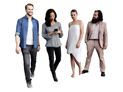 Diverse Group of People in Casual and Formal Attire Walking and Using Phone 3d model