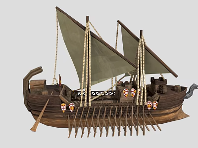 Sailing Pirate Ship Wooden Ship Ancient Warship Treasure Ship Fu Ship Lou Ship Low Face Number Low Model Simple Model Game Movie and TV Level Super Realism 3d model