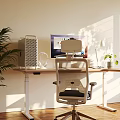 Home Office Desk Setup With Dual Monitors Ergonomic Chair Desk Lamp And Green Plants
