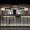 Elegant Reception Desk With Marble Countertop Wine Racks And Table Lamps