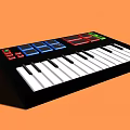 Colorful Electronic Keyboard With Red Blue Green Black Buttons White Black Keys On Orange Background