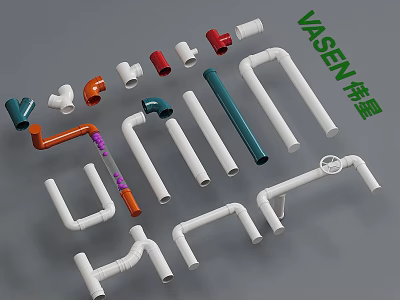 VASEN Plumbing Pipes With Various Colors And Fittings In Different Shapes 3d model