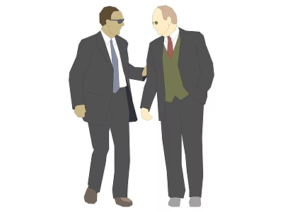 Two Male Game Movie Characters Wearing Suits Talking And Interacting Together 3d model