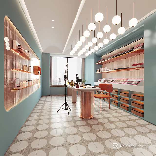 Bright Modern Public Office Space With Open Workstations And Pendant Lighting Design 3d model