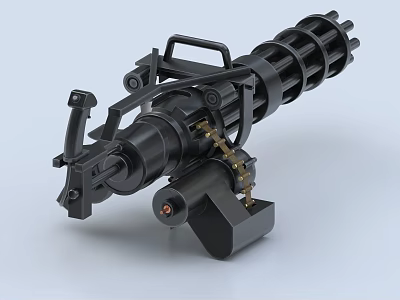 Black Gatling Machine Gun 3D Model With Detailed Structure And Military Design 3d model