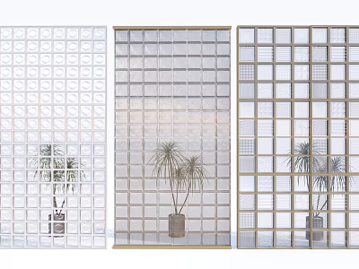 Elegant Transparent Grid Room Dividers With Plant Backdrop For Interior Design 3d model