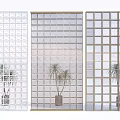 Elegant Transparent Grid Room Dividers With Plant Backdrop For Interior Design