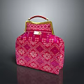 Pink Decorative Handbag With Red Handle Golden Frame And White Floral Patterns 3d model