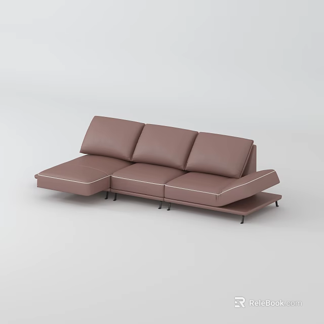 Brown Leather Sectional Sofa with Modern Design and Comfortable Seats 3d model