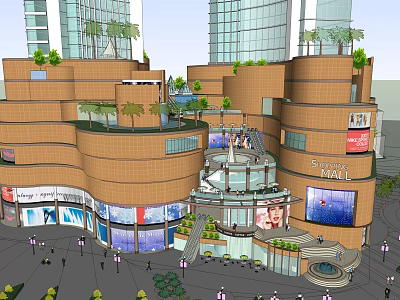Multi Storey Commercial Complex With Rooftop Greenery Retail Shops And Digital Billboards 3d model