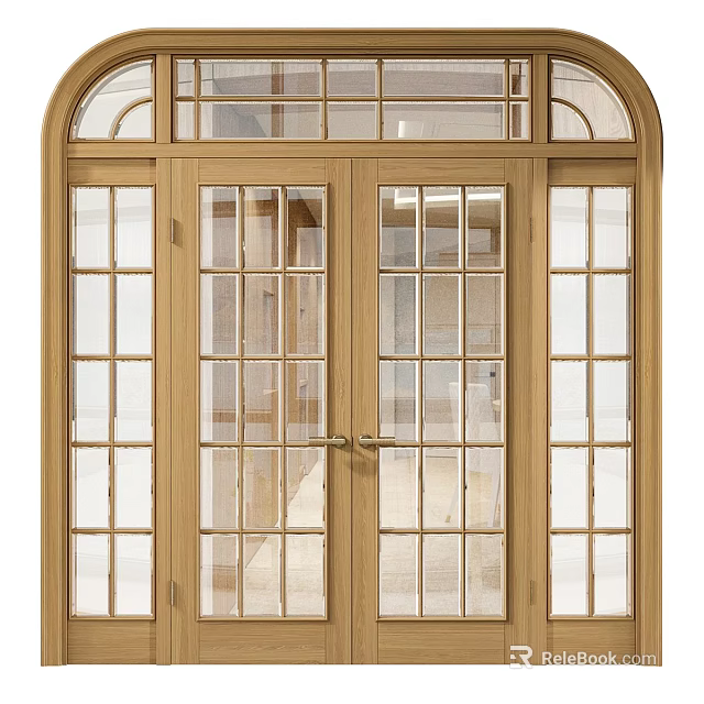 Classic Wooden Sliding Doors With Glass Grid Panels For Home Interior Design 3d model 