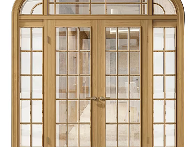 Classic Wooden Sliding Doors With Glass Grid Panels For Home Interior Design 3d model