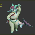 Cartoon Game Movie Character With Colorful Horns Pink Purple Hair Holding Microphone And White Jumpsuit