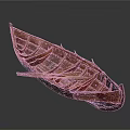 Traditional Red Wooden Water Transport Boat With Wooden Paddle And Classic Design