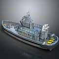 3D Rendered Patrol Boat Featuring Metallic Hull Radar Antenna Upper Superstructure And Yellow Deck Markings