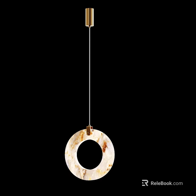 Modern Circular Chandelier With Light Colored Stone Texture And Metal Rod 3d model 