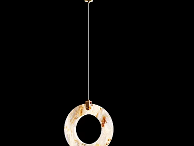 Modern Circular Chandelier With Light Colored Stone Texture And Metal Rod 3d model