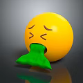 Yellow Emoji Decorative Ornament Set with Closed Eyes Frowning Green Tongue on Dark Reflective Surface