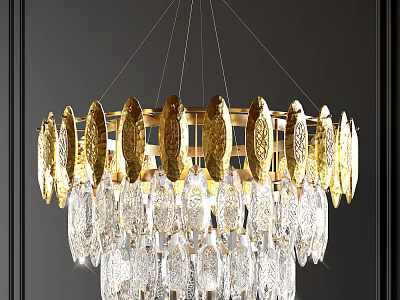 Elegant Modern Round Golden Crystal Chandelier with Decorative Frames and Clear Pendants 3d model