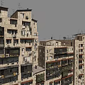 Old Urban Multi Story Residential Building Exterior With Balconies And Air Conditioners