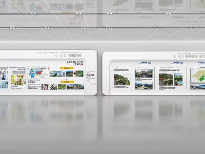 White Exhibition Display Boards With Maps Images And Text Content 3d model