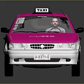 Pink And White Taxi With TAXI Lettering On Body And Roof Sign
