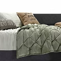 Soft Bed Frames With Colorful Pillows And Quilted Blankets In Gray Pink Green Brown