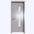 Light Gray Swing Door With Long Rectangular Glass Panel And Golden Handle For Modern Interior 3d model