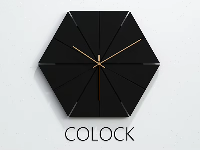 Modern Black Hexagonal Clock With Golden Hands For White Wall Decor 3d model