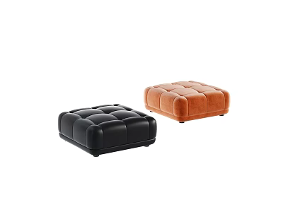 Black and Orange Leather Ottomans with Tufted Design for Living Room 3d model