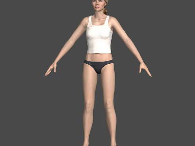 Woman In White Tank Top And Black Underwear Standing On Gray Background 3d model
