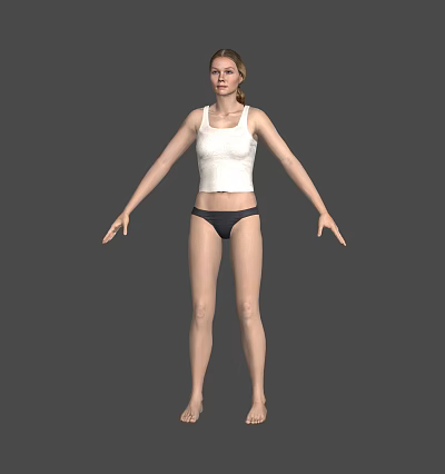 Woman In White Tank Top And Black Underwear Standing On Gray Background 3d model
