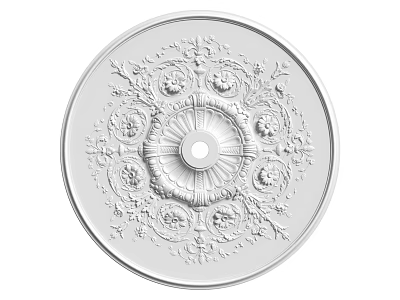 Decorative Circular Ceiling Rose With Intricate Carved Patterns Central Circular Design Elegant White Finish 3d model
