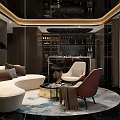 Luxurious Wine Cellar Interior Design With Curved Sofa Armchairs Round Rug And Wine Racks