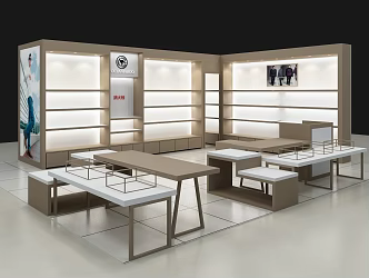 Design of high cabinet booth running water table in shoes and bags shopping mall 3d model