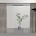 Double Layer Brown Curtains With White Sheer Panels For Modern Interior With Wooden Floor