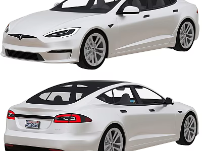 White Tesla Car with Sleek Exterior Design Front and Rear Views Modern Styling Aerodynamic Features 3d model