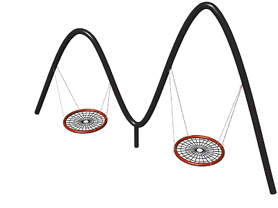 Outdoor Swing Set With Curved Metal Frame And Round Hanging Seats 3d model