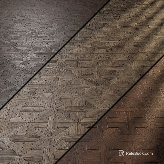 Patterned Wooden Flooring Tiles Featuring Geometric Star Design In Dark And Light Wood Tones 3d model 