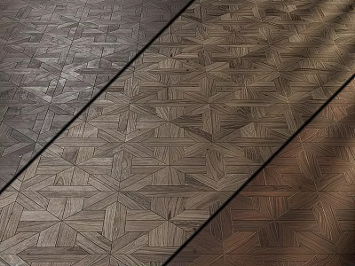 Patterned Wooden Flooring Tiles Featuring Geometric Star Design In Dark And Light Wood Tones 3d model