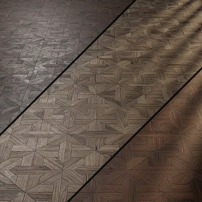 Patterned Wooden Flooring Tiles Featuring Geometric Star Design In Dark And Light Wood Tones 3d model