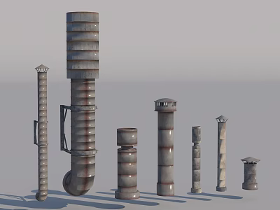 Various Shapes And Sizes Of Industrial Metal Pipe Structures With Rustic Surfaces 3d model