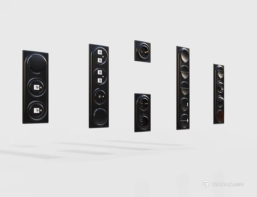 Modern Black Switch Panels With Various Button And Socket Designs For Interior Use 3d model 