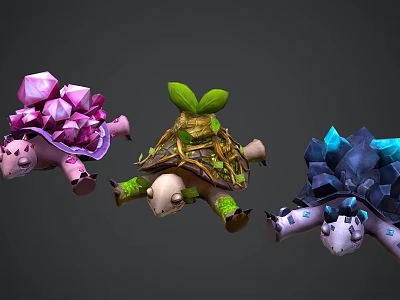 Three Colorful Fantasy Turtles With Gemstone Leaf And Crystal Decorative Shells 3d model Three Colorful Fantasy Turtles With Gemstone Leaf And Crystal Decorative Shells 3d model