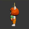 Game and Movie Character with Red Hair Cat Ears in Orange Overalls Holding Cactus Pot