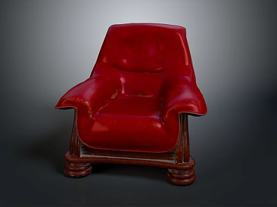 Stylish Red Leather Single Sofa with Modern Wooden Legs Design 3d model