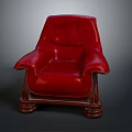 Stylish Red Leather Single Sofa with Modern Wooden Legs Design